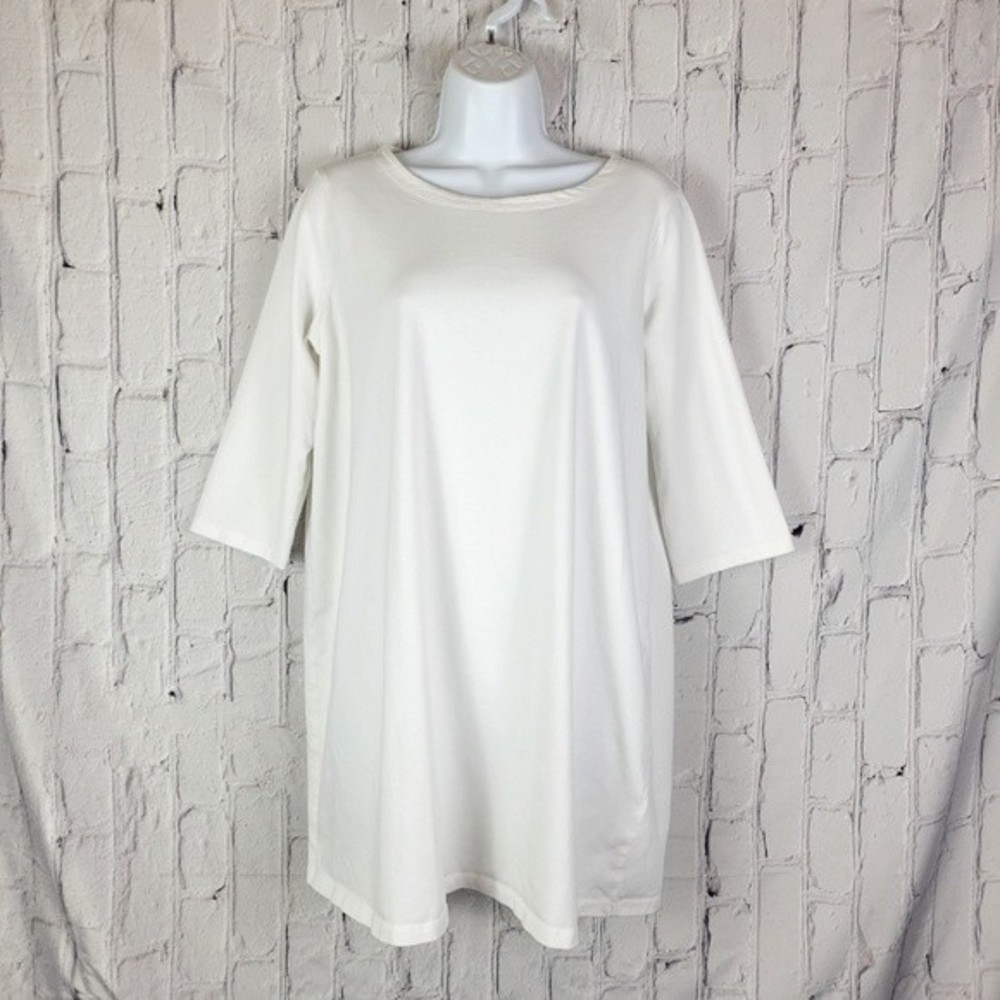 🎈Eileen Fisher solid white half sleeve tunic top